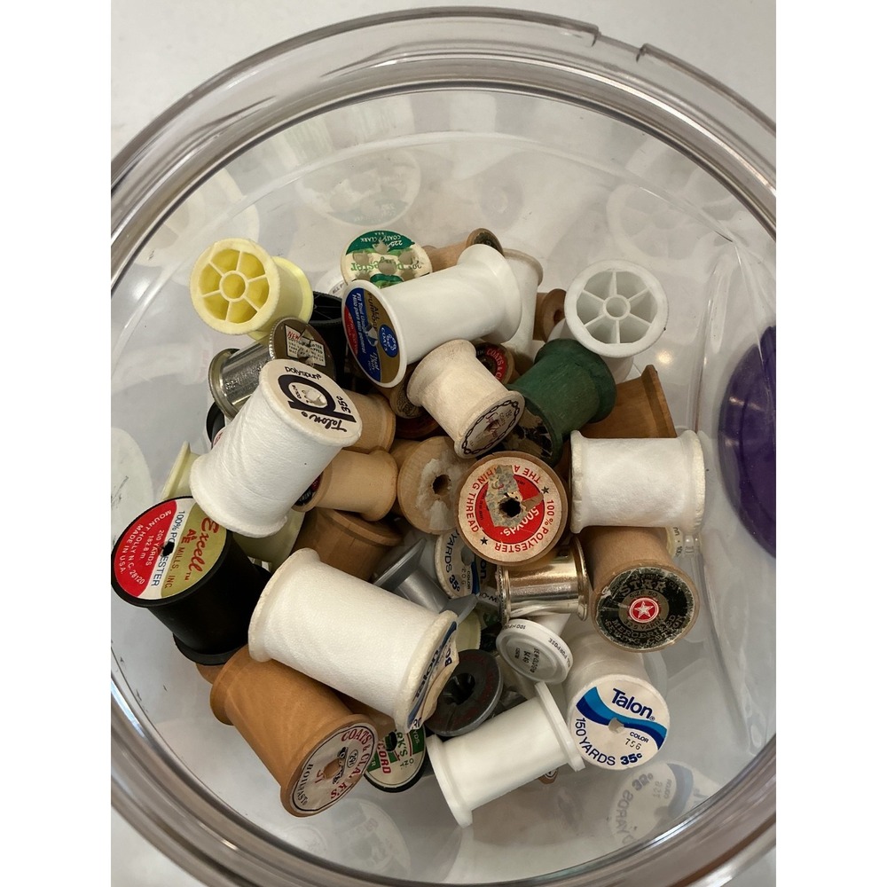Mixed Large Bundle Lot Vintage Wood Plastic Thread Spools Crafts Hobby Used